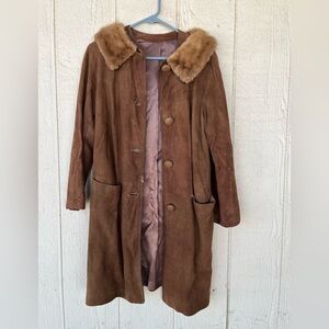 Vintage 60’s Leather Coat with Fur Collar S